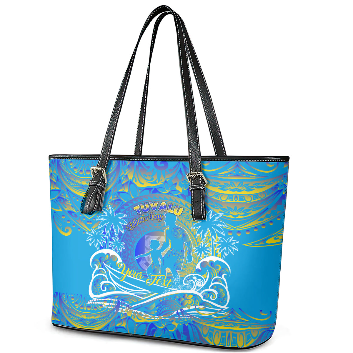Father's Day Tuvalu Leather Tote Bag Special Dad Polynesia Paradise DT02 - Polynesian Pride