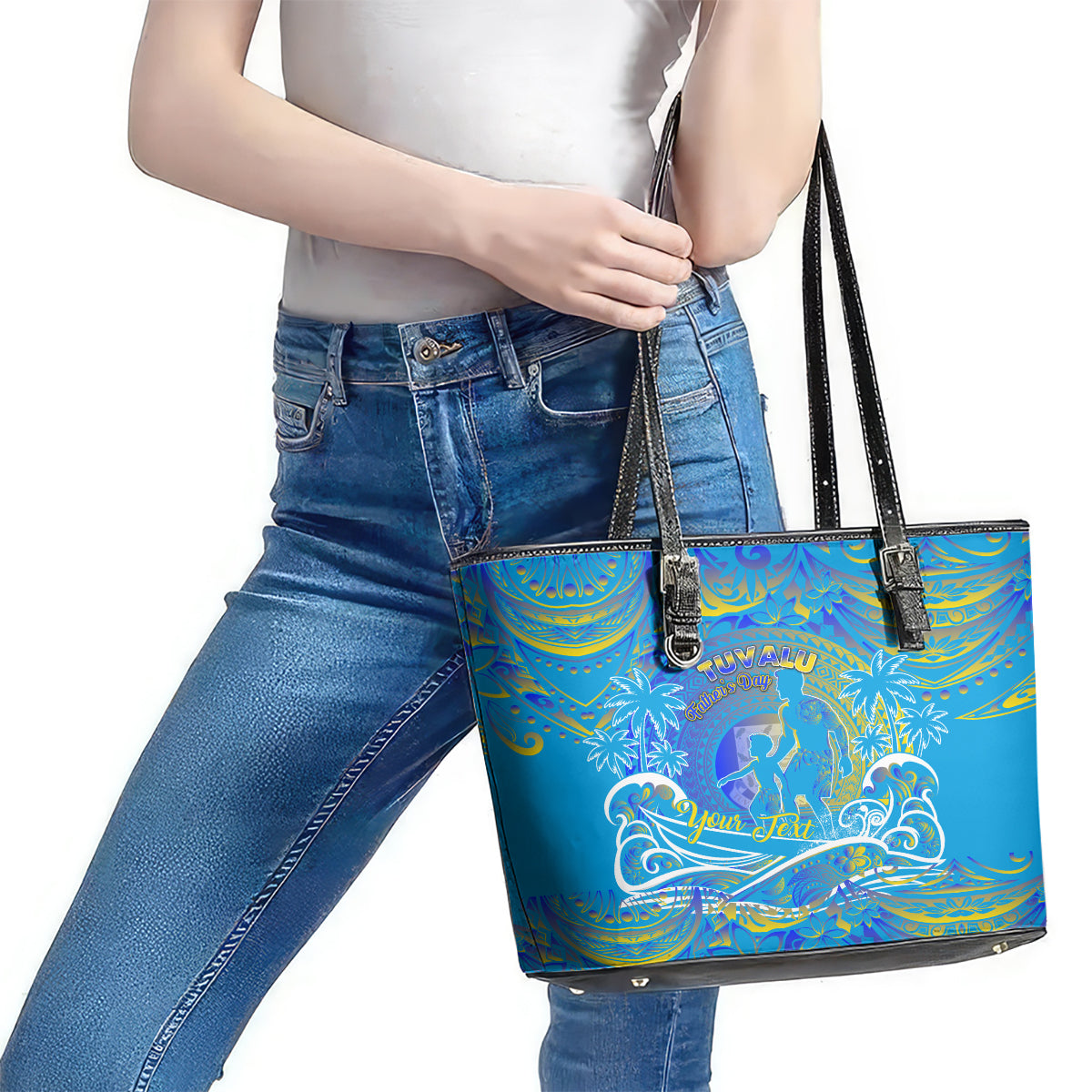 Father's Day Tuvalu Leather Tote Bag Special Dad Polynesia Paradise DT02 - Polynesian Pride