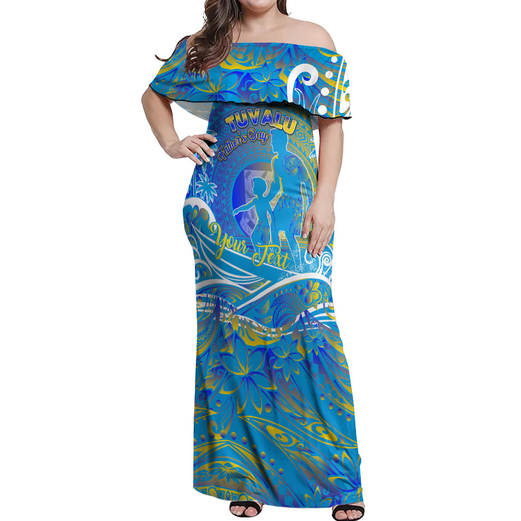 Father's Day Tuvalu Off Shoulder Maxi Dress Special Dad Polynesia Paradise DT02 Women Blue - Polynesian Pride