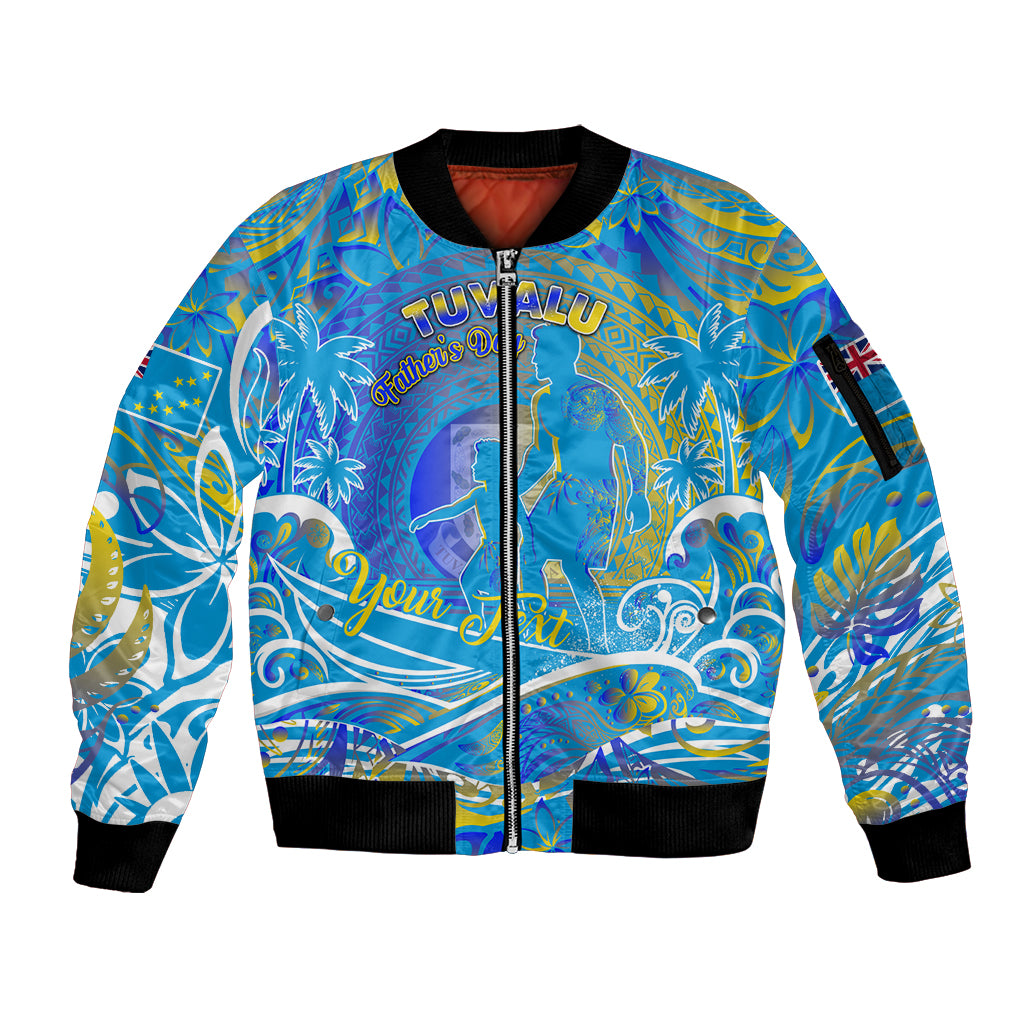 Father's Day Tuvalu Sleeve Zip Bomber Jacket Special Dad Polynesia Paradise DT02 Unisex Blue - Polynesian Pride