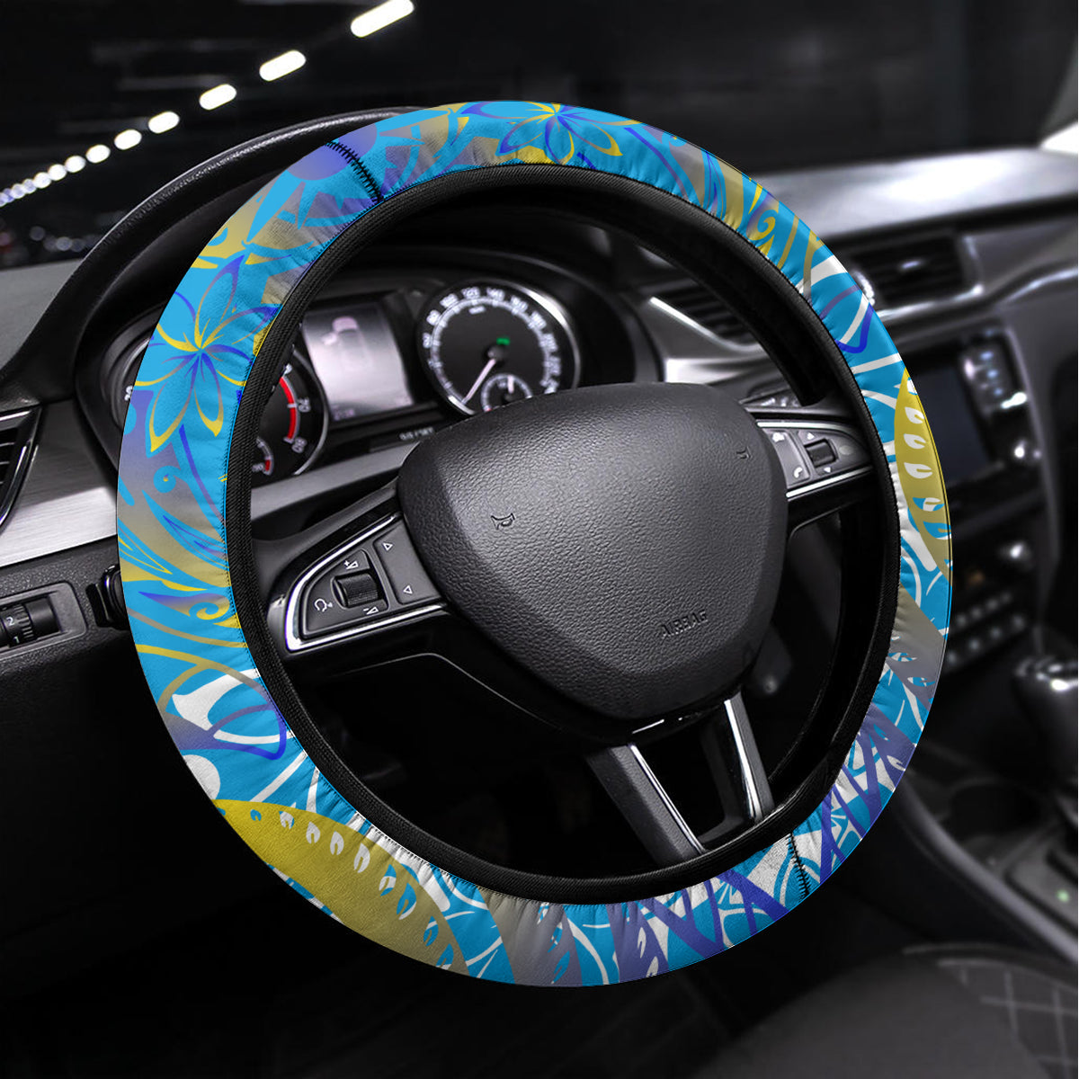 Father's Day Tuvalu Steering Wheel Cover Special Dad Polynesia Paradise DT02 Universal Fit Blue - Polynesian Pride