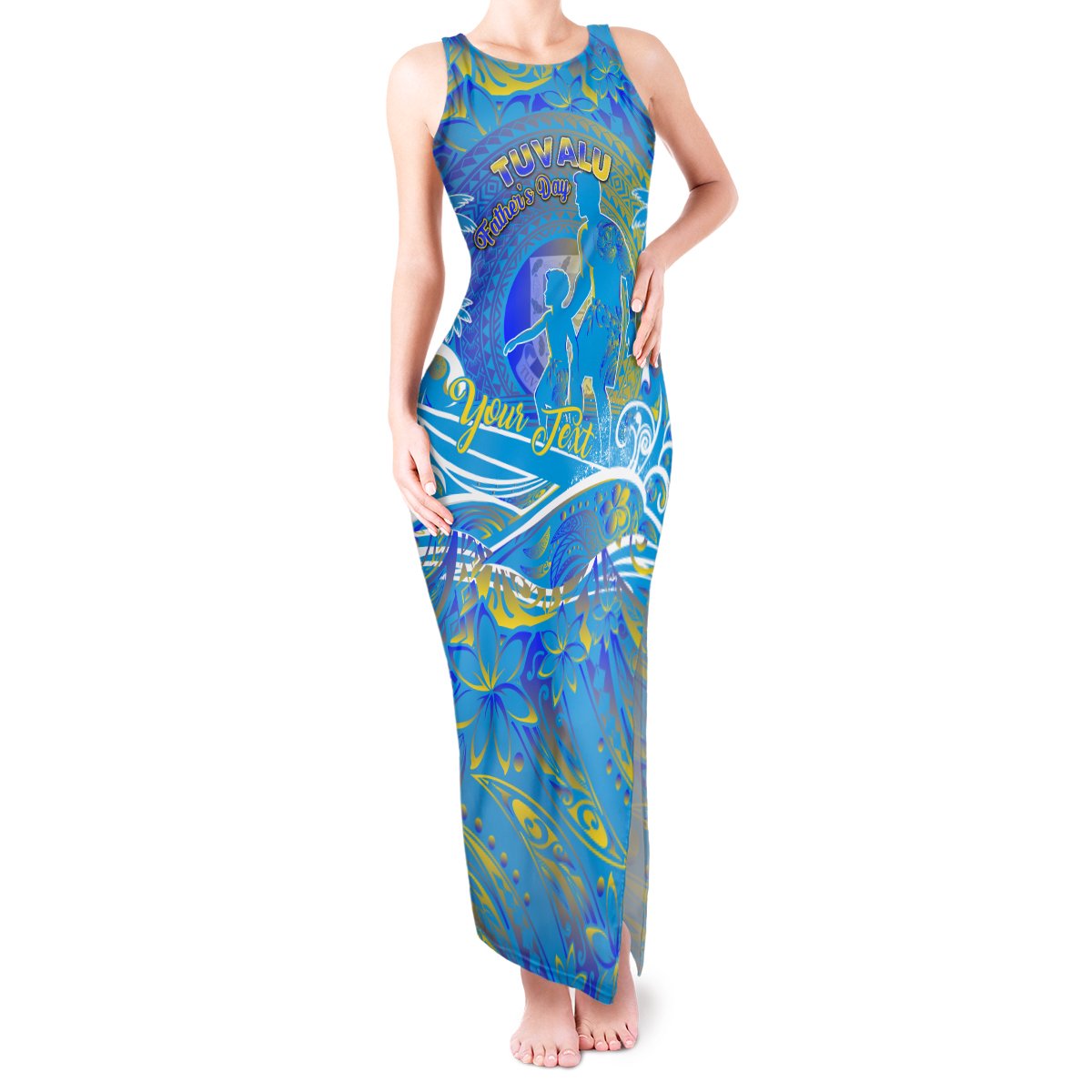 Father's Day Tuvalu Tank Maxi Dress Special Dad Polynesia Paradise DT02 Women Blue - Polynesian Pride