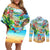 Guam Christmas Couples Matching Off Shoulder Short Dress and Long Sleeve Button Shirts Santa Claus Beach and Wave DT02 Art - Polynesian Pride