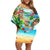 Guam Christmas Family Matching Off Shoulder Short Dress and Hawaiian Shirt Santa Claus Beach and Wave DT02 Mom's Dress Art - Polynesian Pride