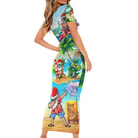 Guam Christmas Family Matching Short Sleeve Bodycon Dress and Hawaiian Shirt Santa Claus Beach and Wave DT02 - Polynesian Pride