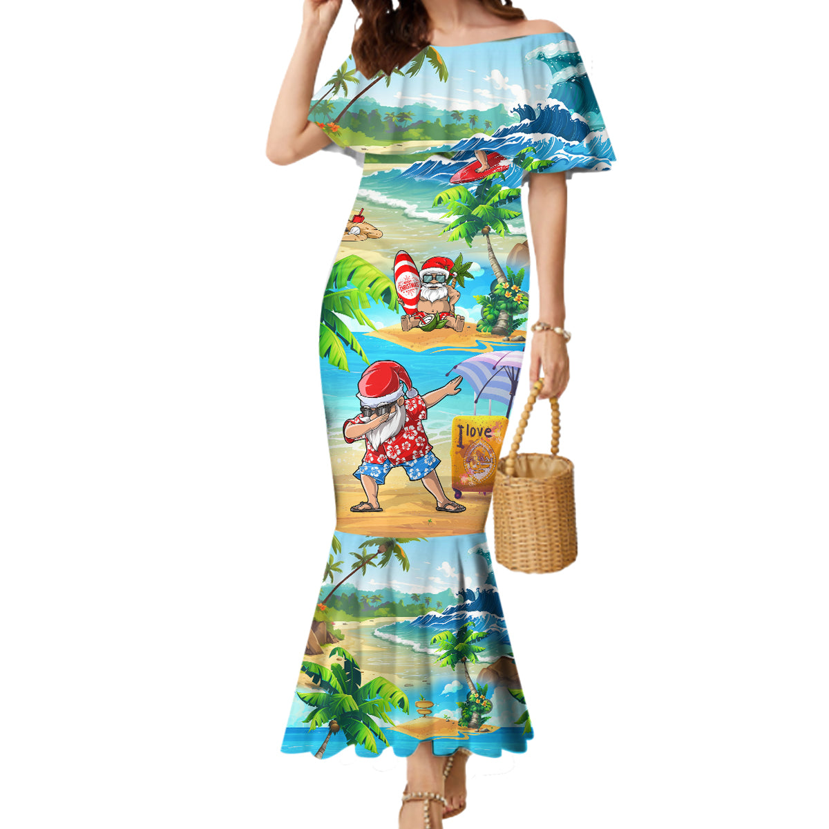 Guam Christmas Mermaid Dress Santa Claus Beach and Wave DT02 Women Art - Polynesian Pride