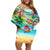 Guam Christmas Off Shoulder Short Dress Santa Claus Beach and Wave DT02 Women Art - Polynesian Pride