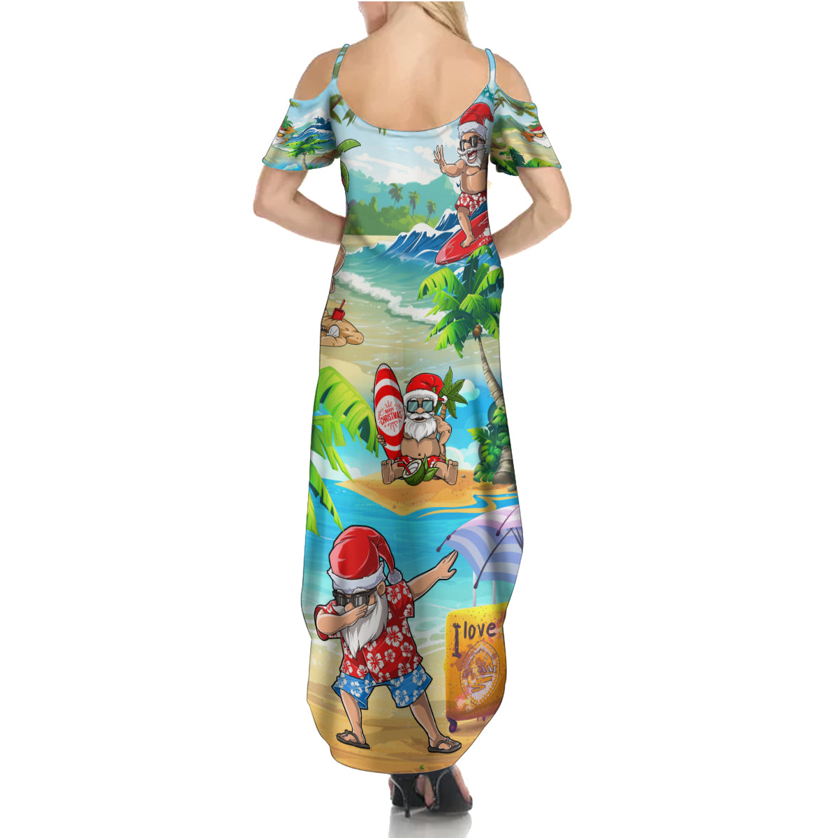 Guam Christmas Summer Maxi Dress Santa Claus Beach and Wave DT02 - Polynesian Pride