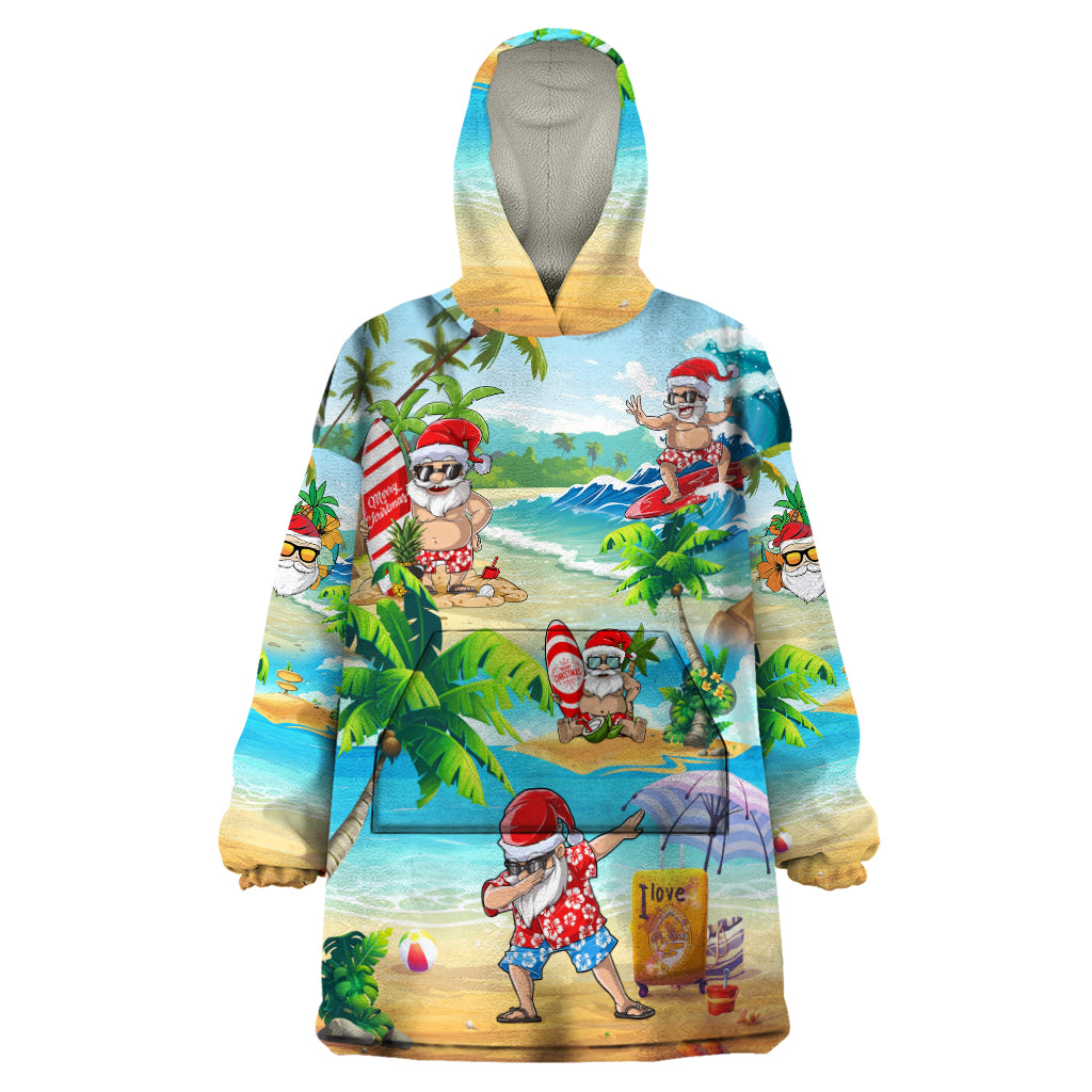 Guam Christmas Wearable Blanket Hoodie Santa Claus Beach and Wave DT02 One Size Art - Polynesian Pride