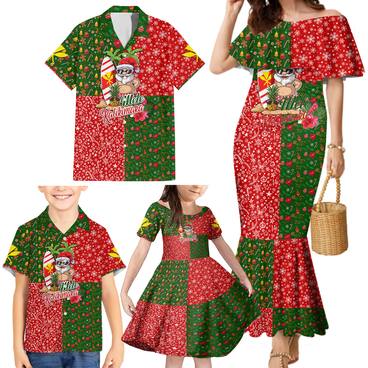 Hawaii Christmas Family Matching Mermaid Dress and Hawaiian Shirt Mele Kalikimaka Kanaka Maoli DT02 - Polynesian Pride