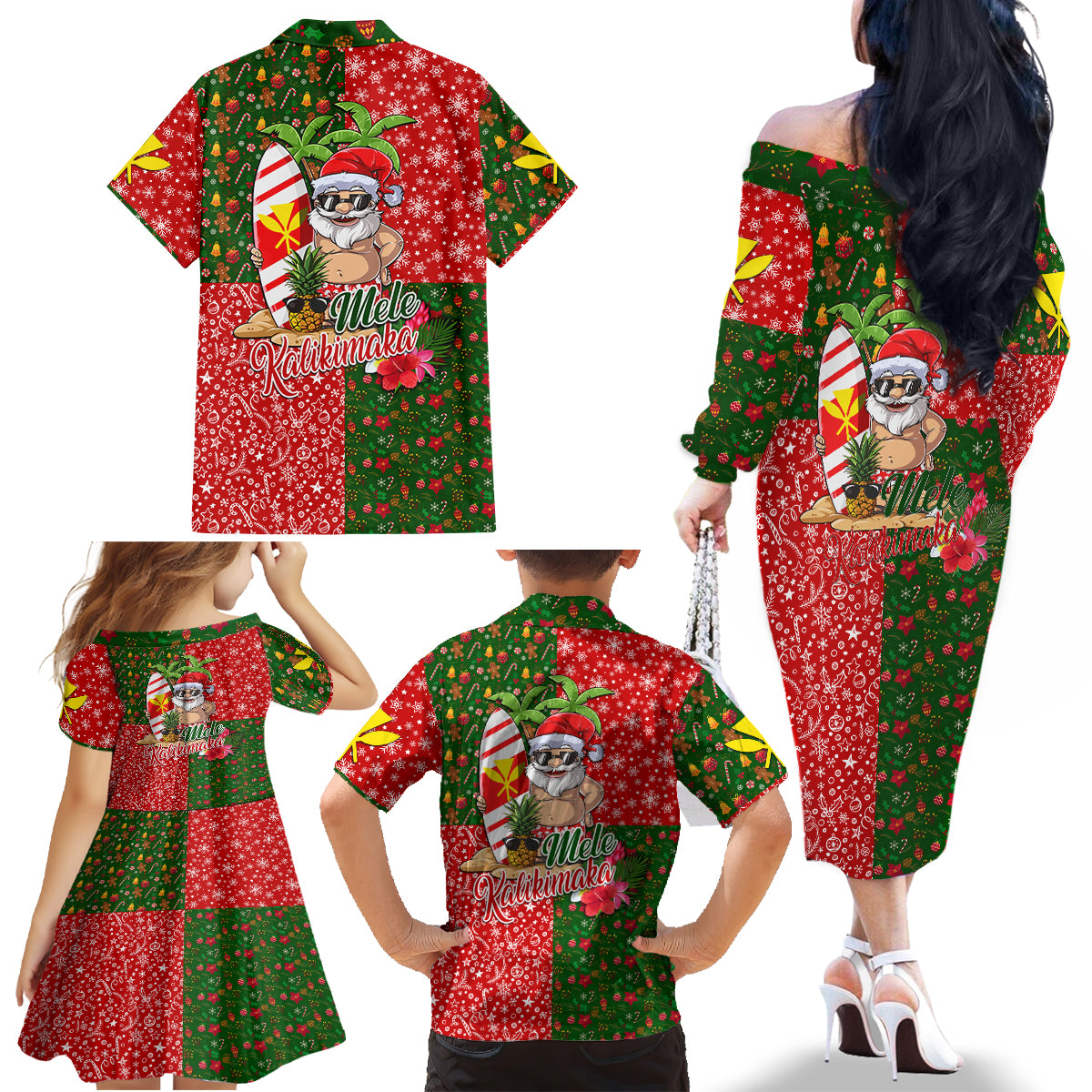 Hawaii Christmas Family Matching Off Shoulder Long Sleeve Dress and Hawaiian Shirt Mele Kalikimaka Kanaka Maoli DT02 - Polynesian Pride