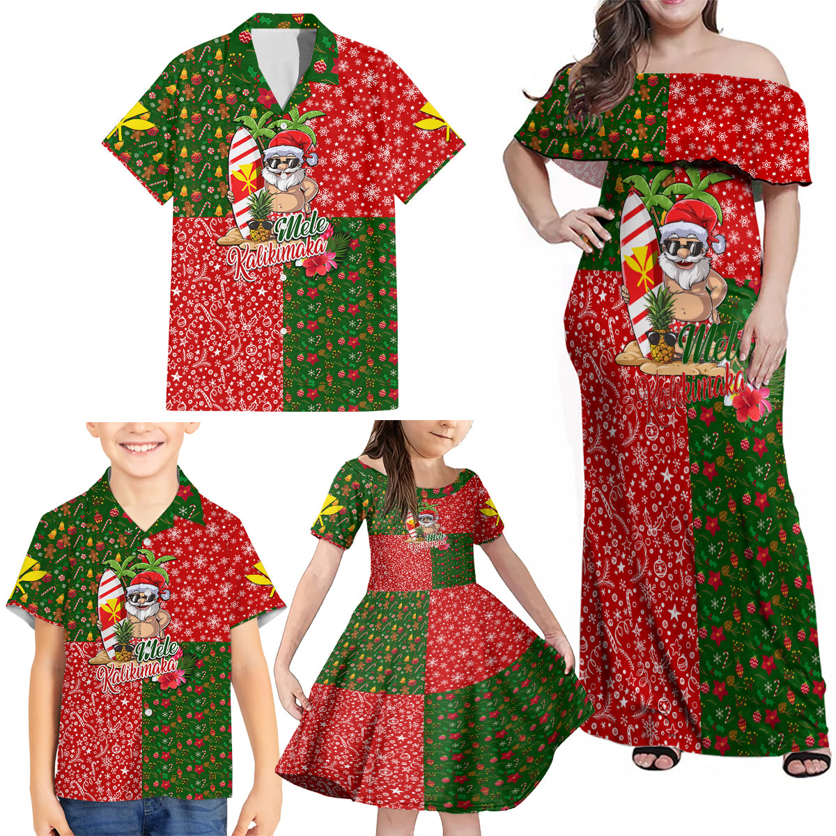 Hawaii Christmas Family Matching Off Shoulder Maxi Dress and Hawaiian Shirt Mele Kalikimaka Kanaka Maoli DT02 - Polynesian Pride