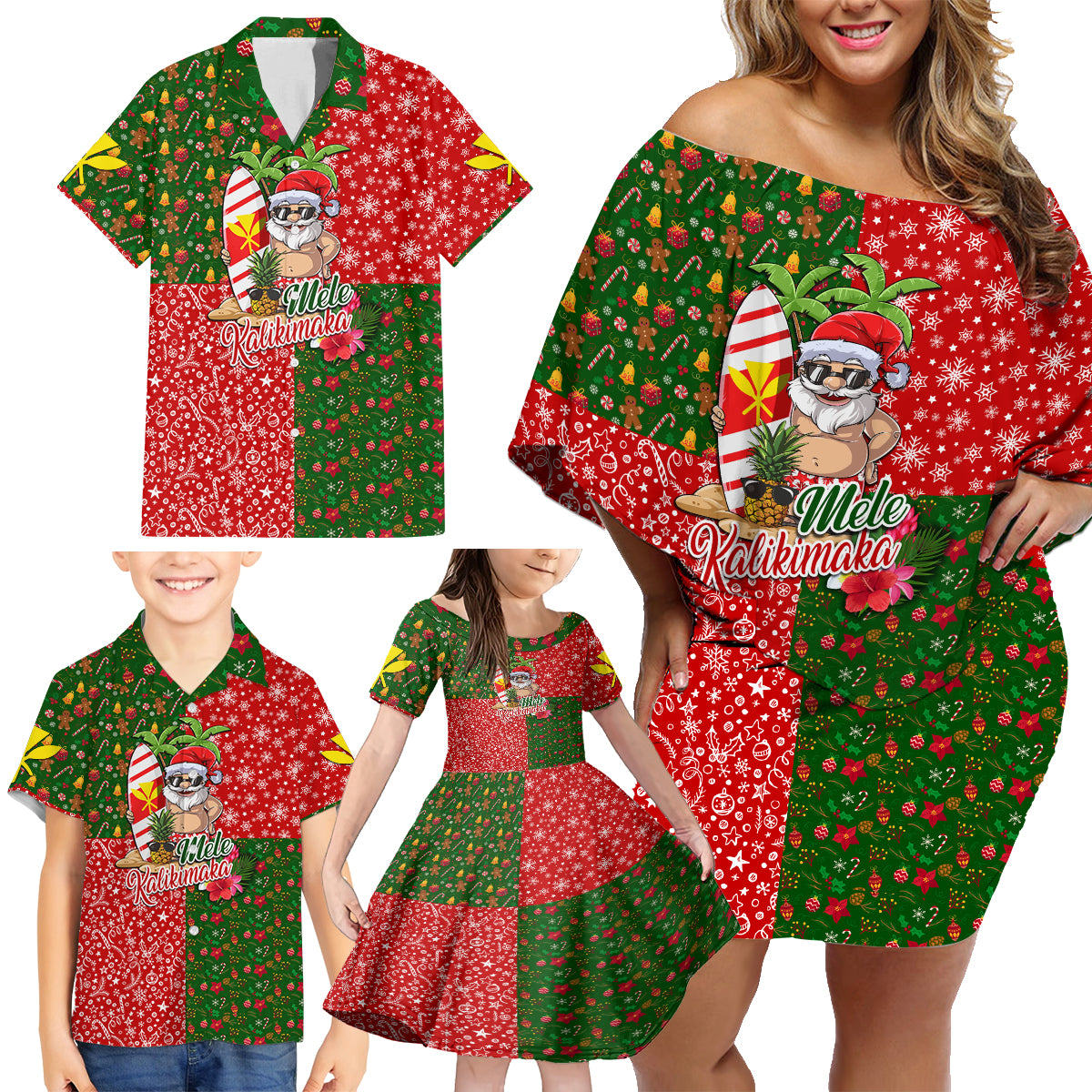 Hawaii Christmas Family Matching Off Shoulder Short Dress and Hawaiian Shirt Mele Kalikimaka Kanaka Maoli DT02 - Polynesian Pride