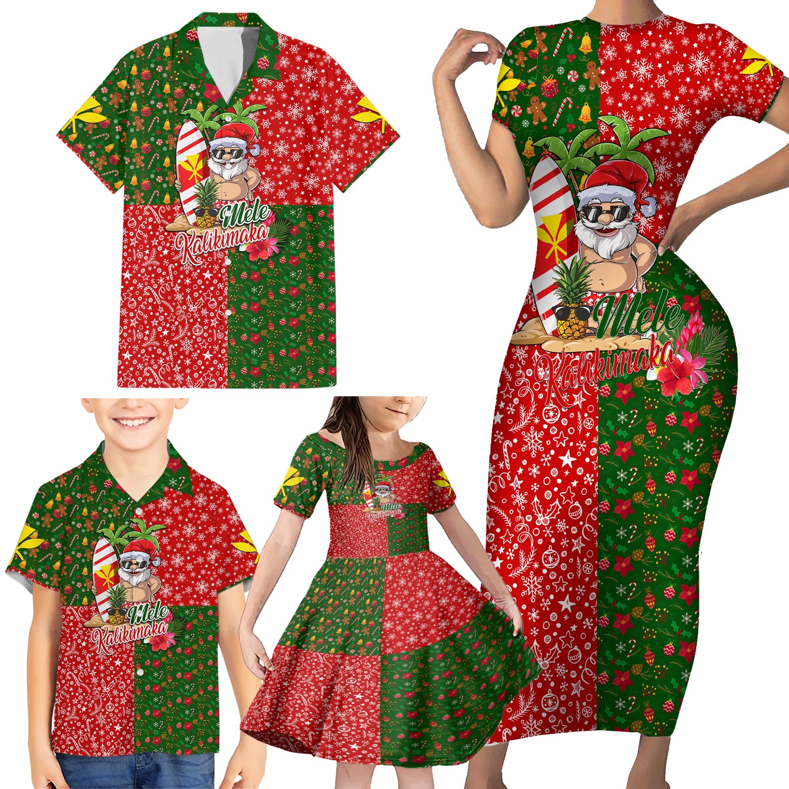 Hawaii Christmas Family Matching Short Sleeve Bodycon Dress and Hawaiian Shirt Mele Kalikimaka Kanaka Maoli DT02 - Polynesian Pride