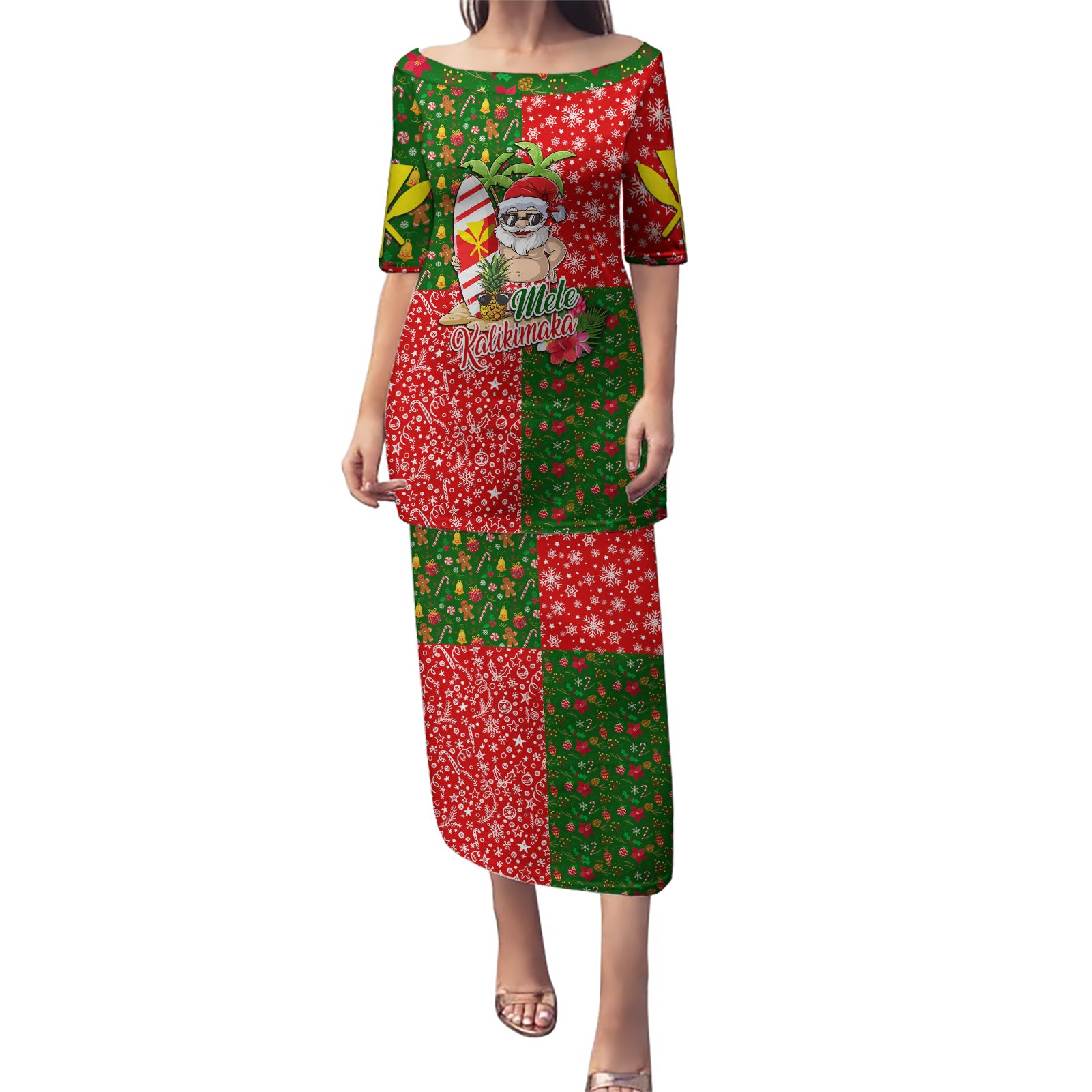 Hawaii Christmas Puletasi Mele Kalikimaka Kanaka Maoli DT02 Long Dress Art - Polynesian Pride