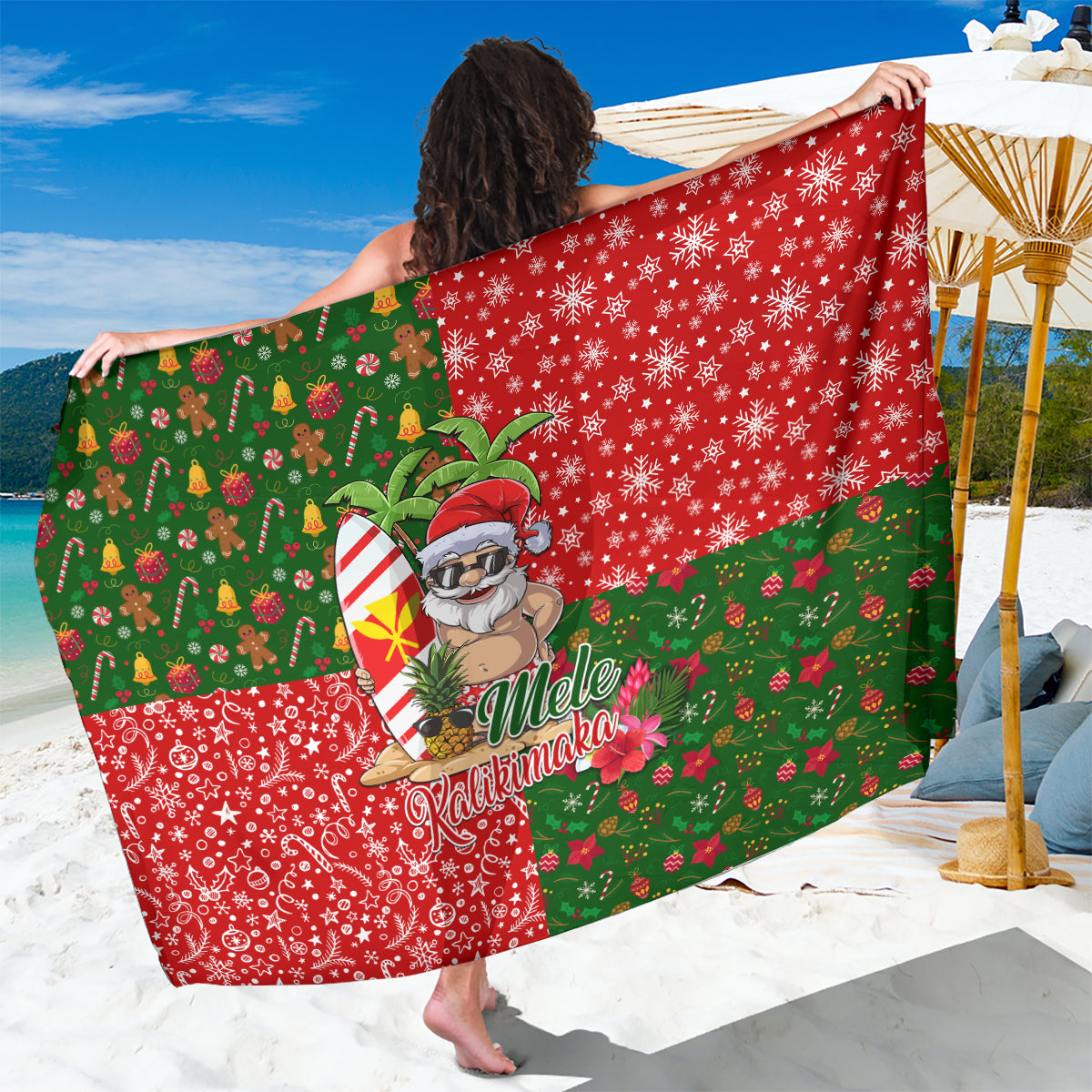 Hawaii Christmas Sarong Mele Kalikimaka Kanaka Maoli DT02 One Size 44 x 66 inches Art - Polynesian Pride