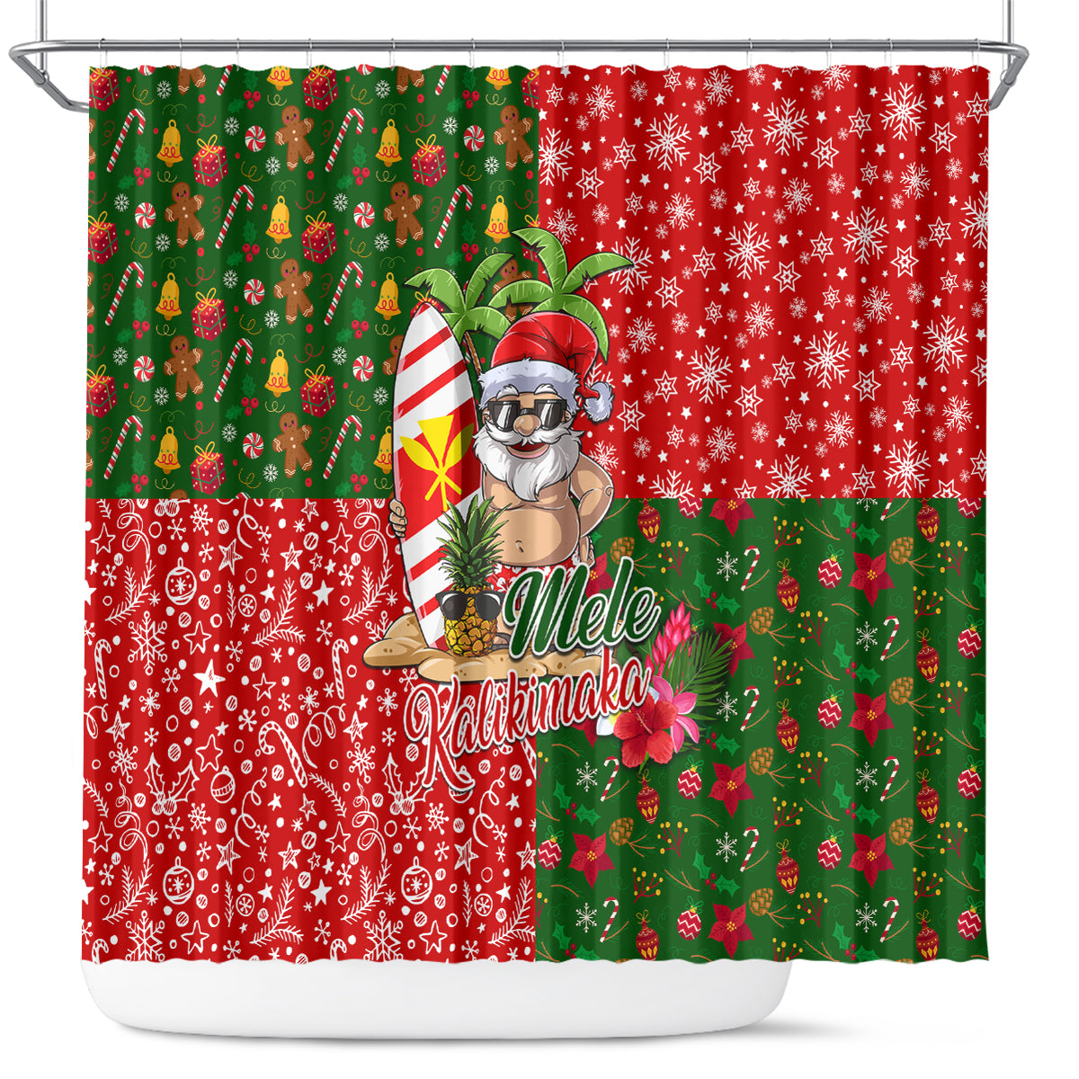 Hawaii Christmas Shower Curtain Mele Kalikimaka Kanaka Maoli DT02 Art - Polynesian Pride