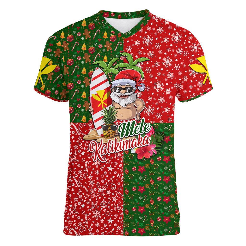 Hawaii Christmas Women V Neck T Shirt Mele Kalikimaka Kanaka Maoli DT02 Female Art - Polynesian Pride