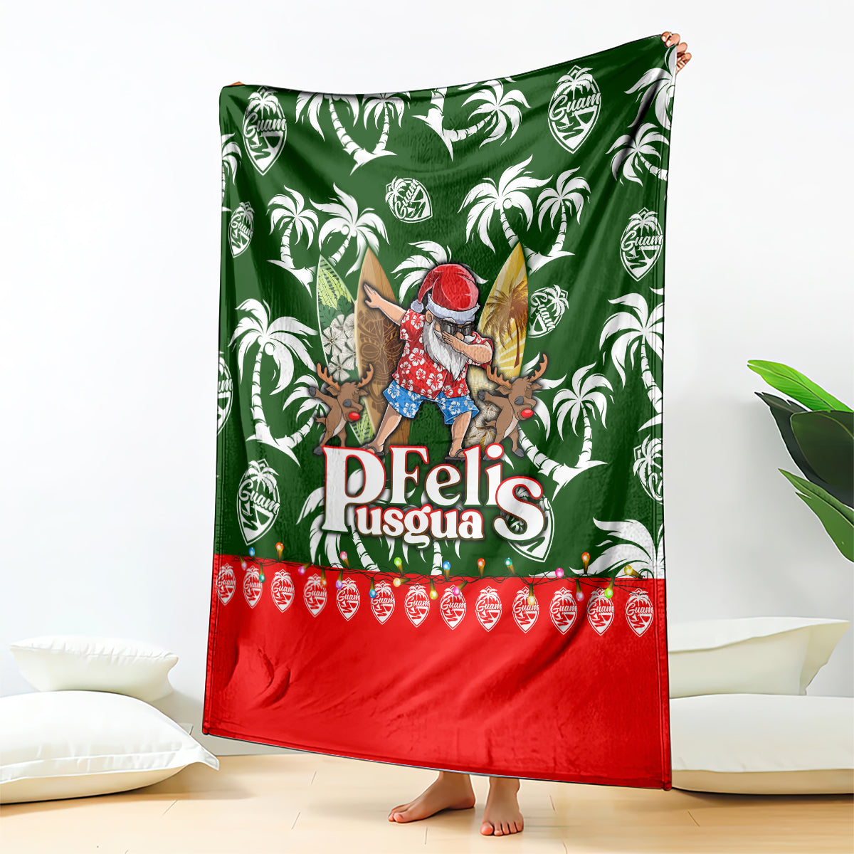 Guam Christmas Blanket Felis Pusgua Tropical Xmas Patterns DT02 Green - Polynesian Pride