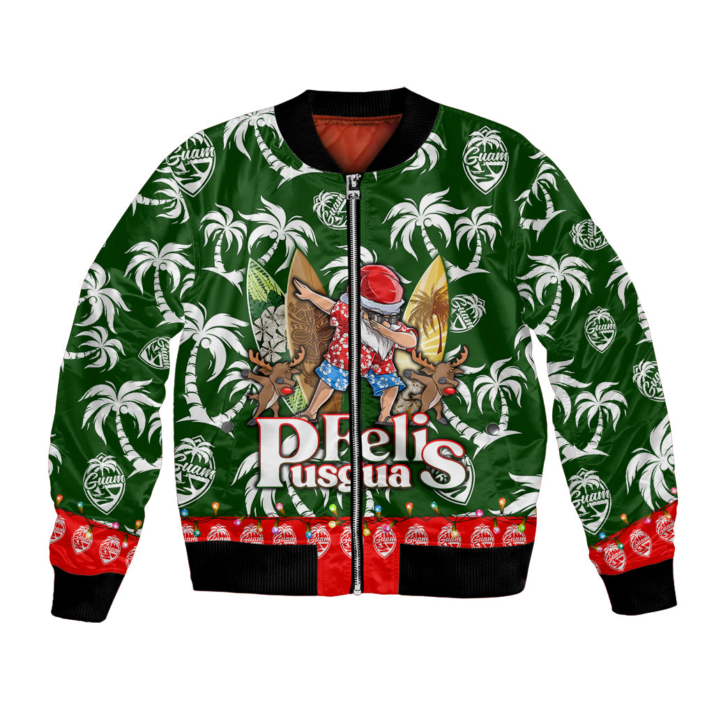 Guam Christmas Bomber Jacket Felis Pusgua Tropical Xmas Patterns DT02 Unisex Green - Polynesian Pride