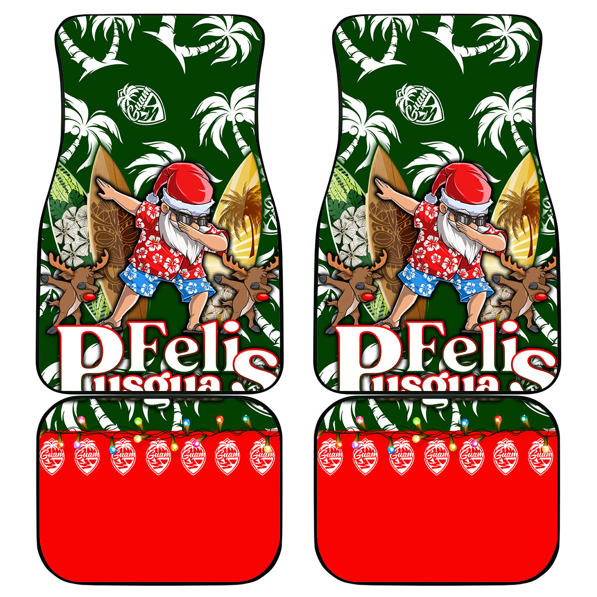 Guam Christmas Car Mats Felis Pusgua Tropical Xmas Patterns DT02 Green - Polynesian Pride