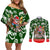 Guam Christmas Couples Matching Off Shoulder Short Dress and Long Sleeve Button Shirts Felis Pusgua Tropical Xmas Patterns DT02 Green - Polynesian Pride