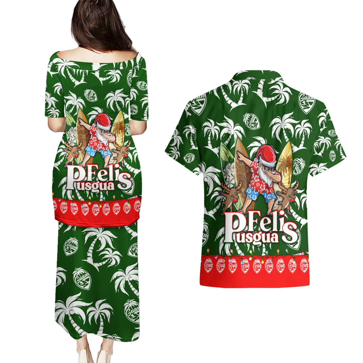 Guam Christmas Couples Matching Puletasi Dress and Hawaiian Shirt Felis Pusgua Tropical Xmas Patterns DT02 - Polynesian Pride