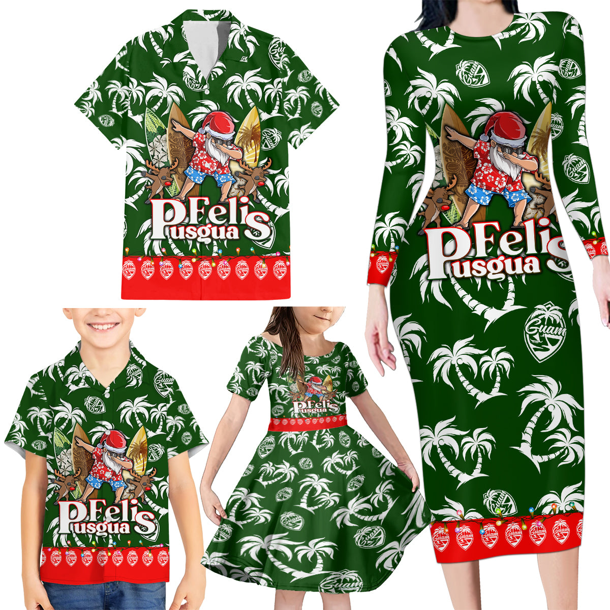 Guam Christmas Family Matching Long Sleeve Bodycon Dress and Hawaiian Shirt Felis Pusgua Tropical Xmas Patterns DT02 - Polynesian Pride