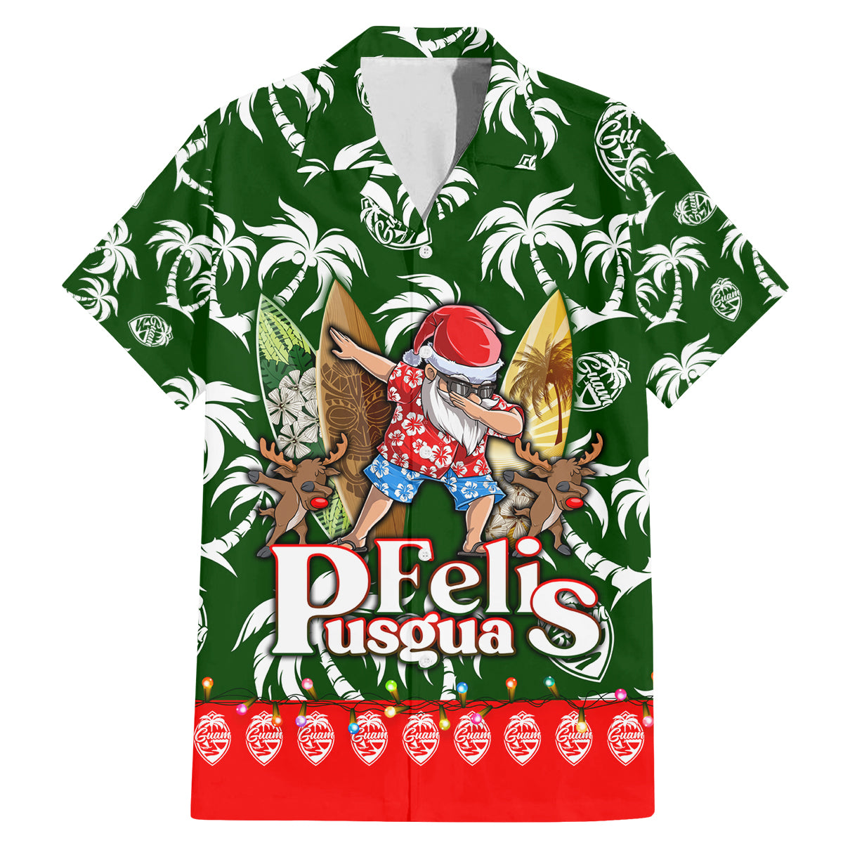 Guam Christmas Family Matching Mermaid Dress and Hawaiian Shirt Felis Pusgua Tropical Xmas Patterns DT02 Dad's Shirt - Short Sleeve Green - Polynesian Pride
