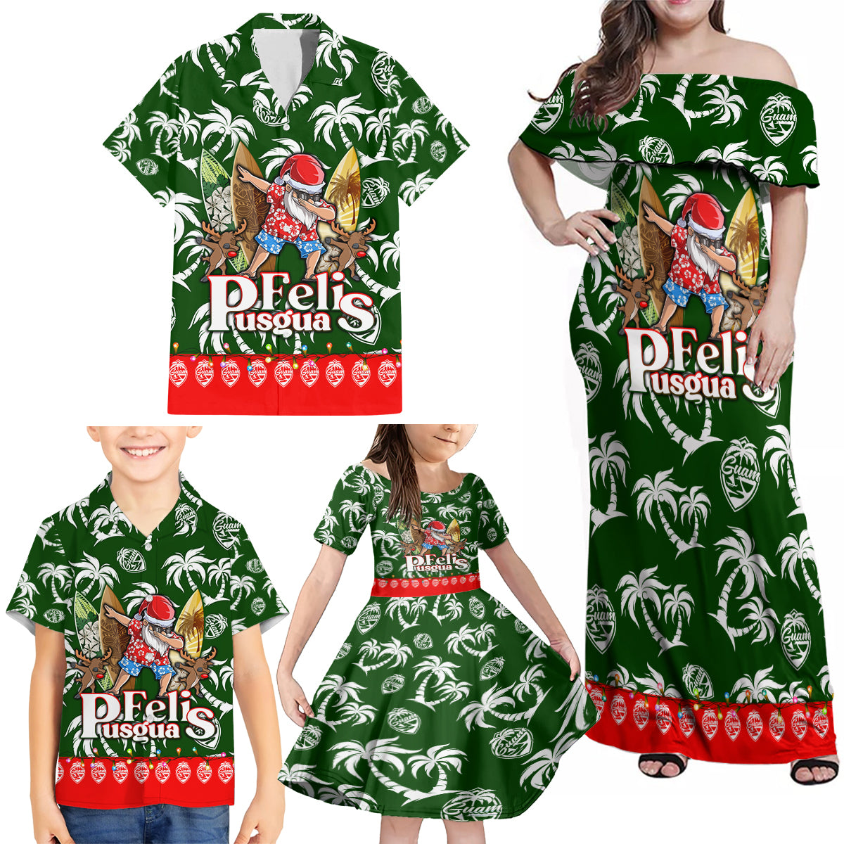 Guam Christmas Family Matching Off Shoulder Maxi Dress and Hawaiian Shirt Felis Pusgua Tropical Xmas Patterns DT02 - Polynesian Pride