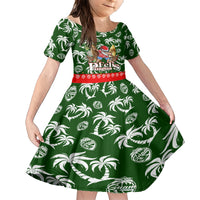 Guam Christmas Family Matching Short Sleeve Bodycon Dress and Hawaiian Shirt Felis Pusgua Tropical Xmas Patterns DT02 Daughter's Dress Green - Polynesian Pride