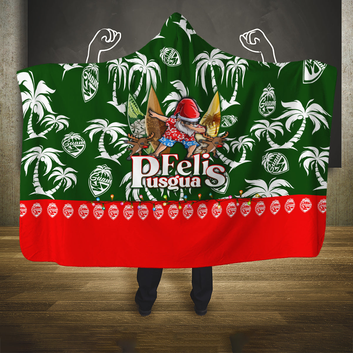 Guam Christmas Hooded Blanket Felis Pusgua Tropical Xmas Patterns DT02 One Size Green - Polynesian Pride