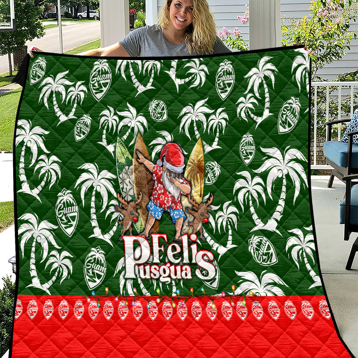 Guam Christmas Quilt Felis Pusgua Tropical Xmas Patterns DT02 Green - Polynesian Pride