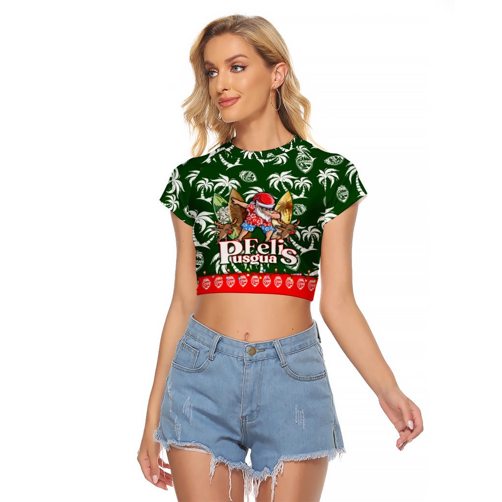 Guam Christmas Raglan Cropped T Shirt Felis Pusgua Tropical Xmas Patterns DT02 Female Green - Polynesian Pride