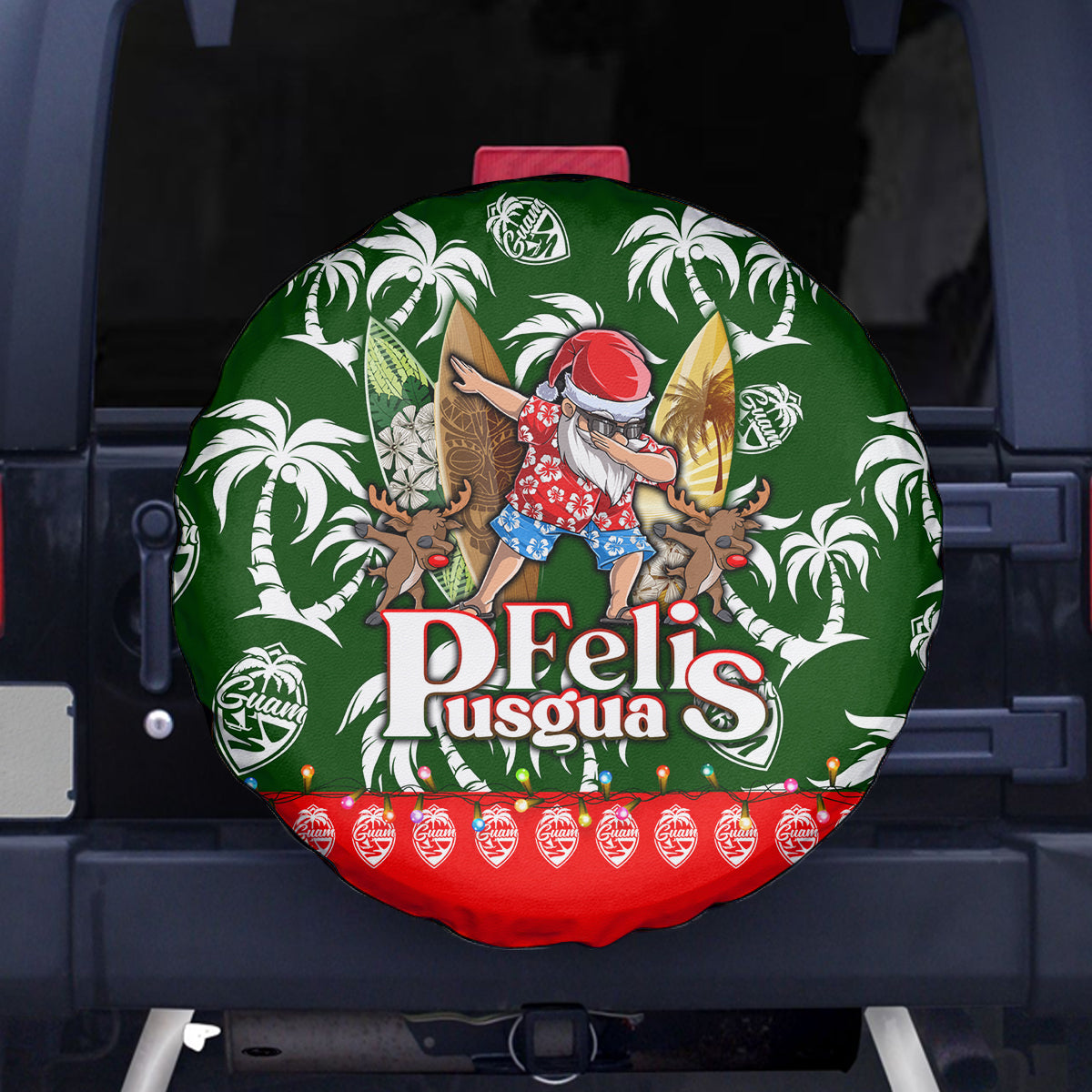 Guam Christmas Spare Tire Cover Felis Pusgua Tropical Xmas Patterns DT02 Green - Polynesian Pride