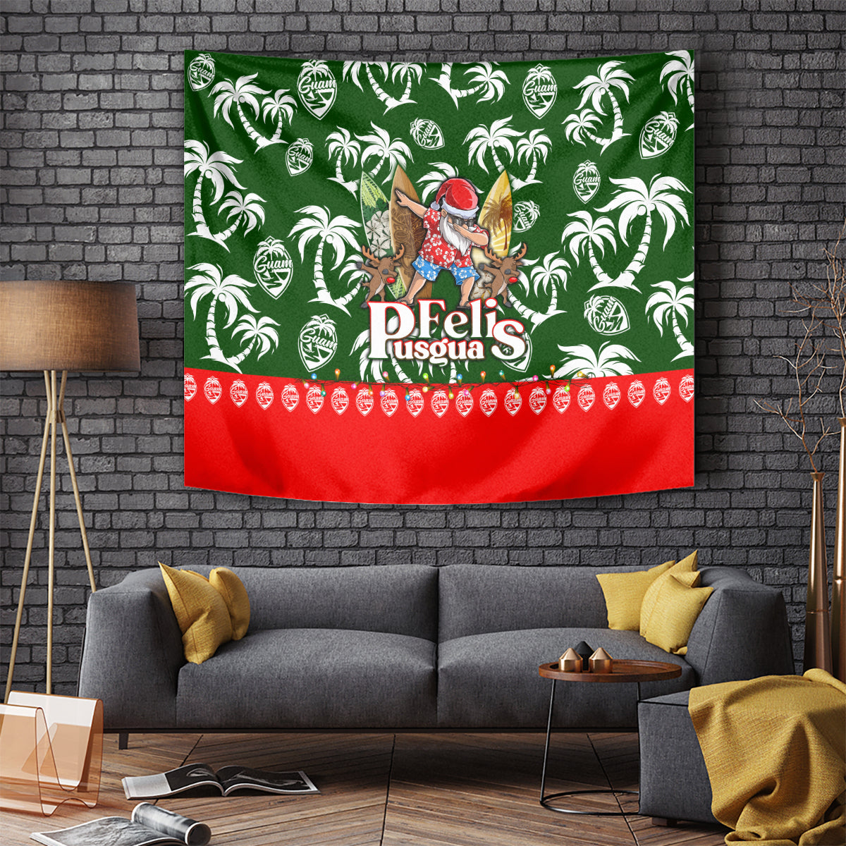 Guam Christmas Tapestry Felis Pusgua Tropical Xmas Patterns DT02 Green - Polynesian Pride