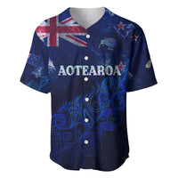 Personalised New Zealand Baseball Jersey Aotearoa Map Silver Fern DT02 Blue - Polynesian Pride