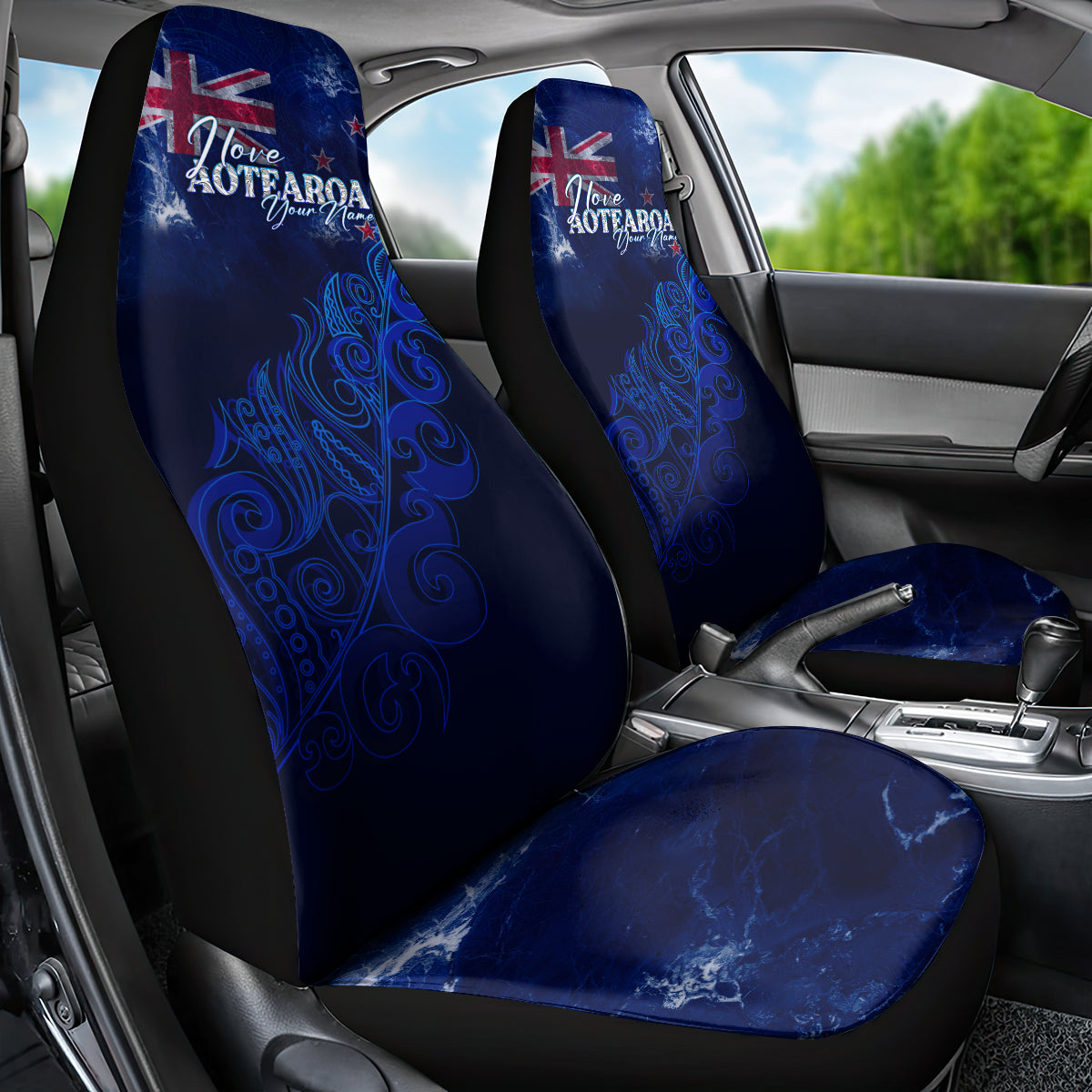 Personalised New Zealand Car Seat Cover Aotearoa Map Silver Fern DT02 - Polynesian Pride