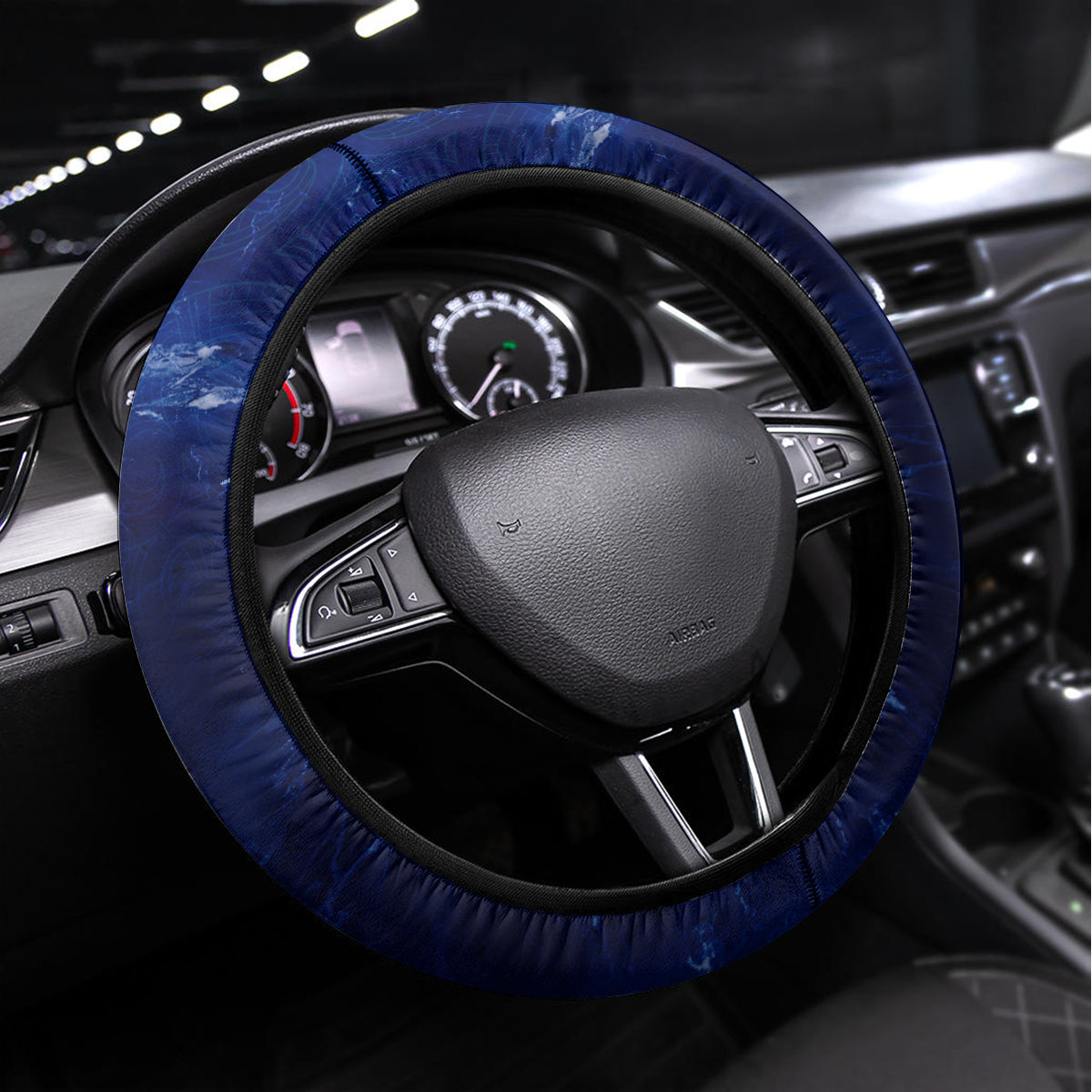 New Zealand Steering Wheel Cover Aotearoa Map Silver Fern DT02 Universal Fit Blue - Polynesian Pride