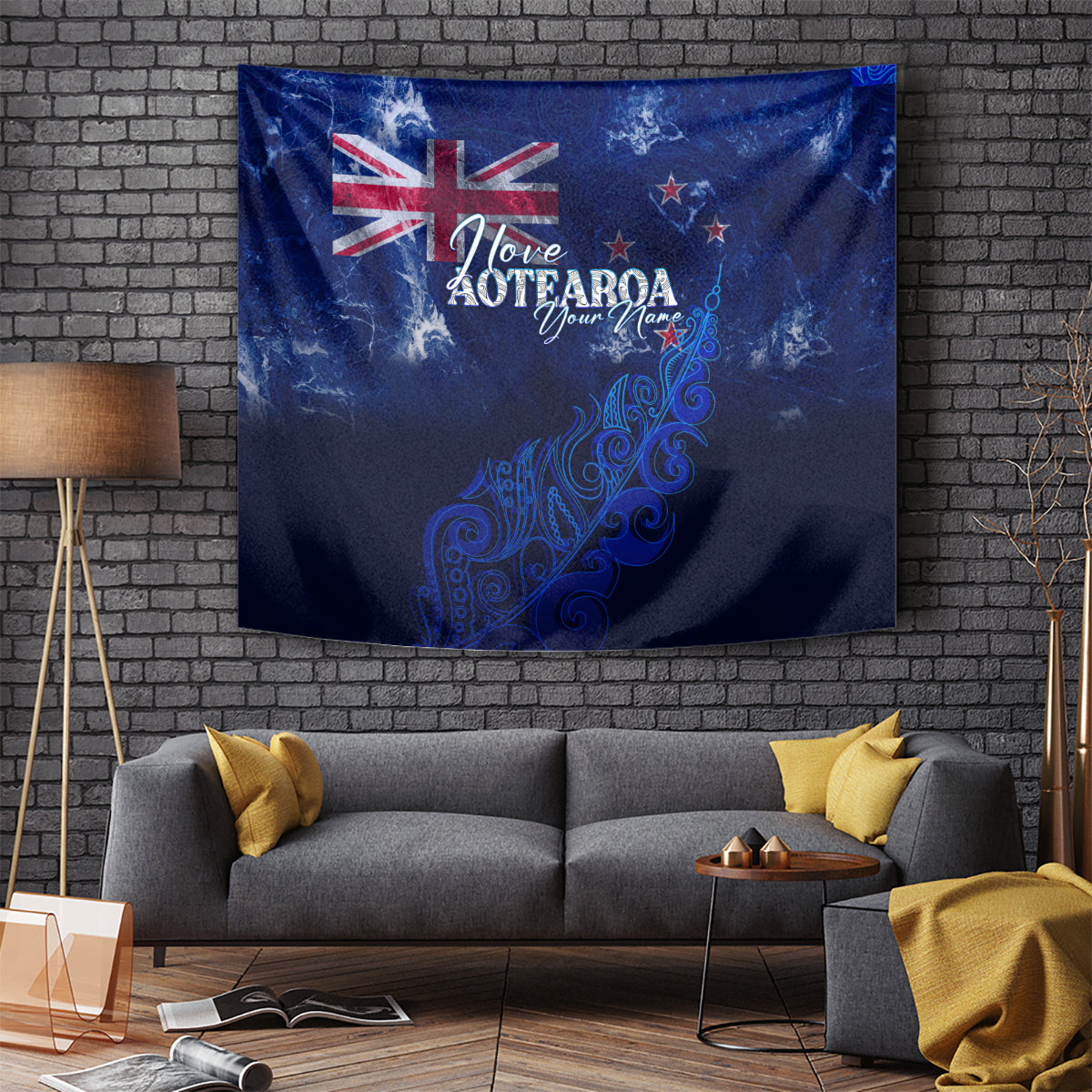 Personalised New Zealand Tapestry Aotearoa Map Silver Fern DT02 Blue - Polynesian Pride