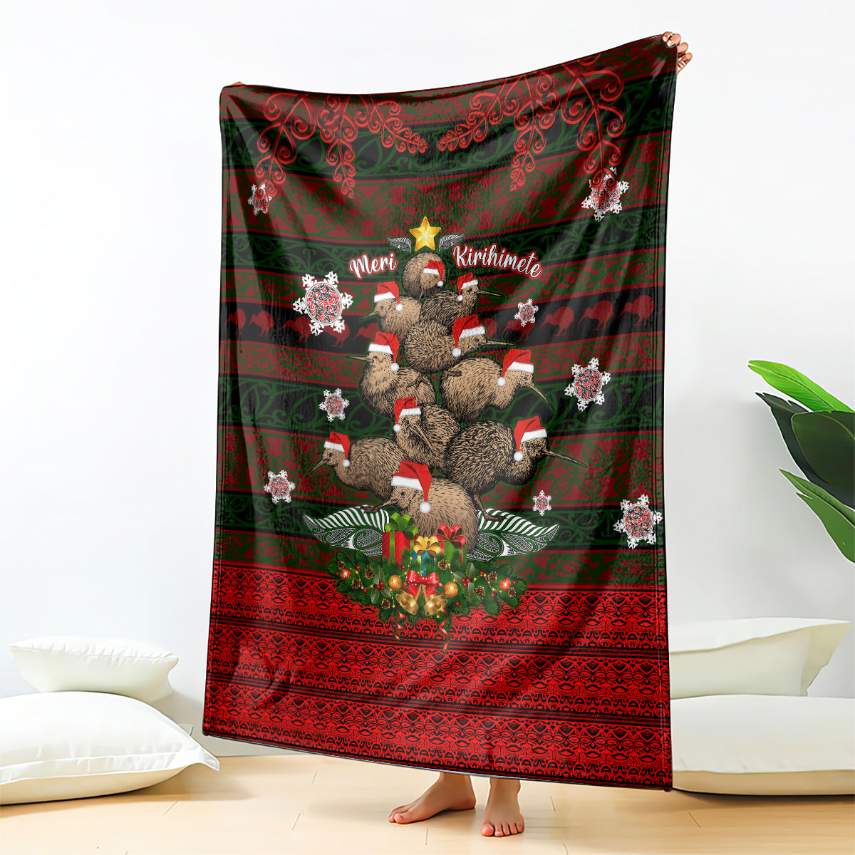 Meri Kirihimete New Zealand Blanket Christmas Kiwi Maori DT02 Red - Polynesian Pride