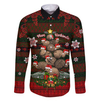 Meri Kirihimete New Zealand Family Matching Off Shoulder Short Dress and Hawaiian Shirt Christmas Kiwi Maori DT02 Dad's Shirt - Long Sleeve Red - Polynesian Pride