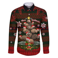 Meri Kirihimete New Zealand Family Matching Puletasi Dress and Hawaiian Shirt Christmas Kiwi Maori DT02 Dad's Shirt - Long Sleeve Red - Polynesian Pride