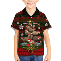 Meri Kirihimete New Zealand Family Matching Tank Maxi Dress and Hawaiian Shirt Christmas Kiwi Maori DT02 Son's Shirt Red - Polynesian Pride