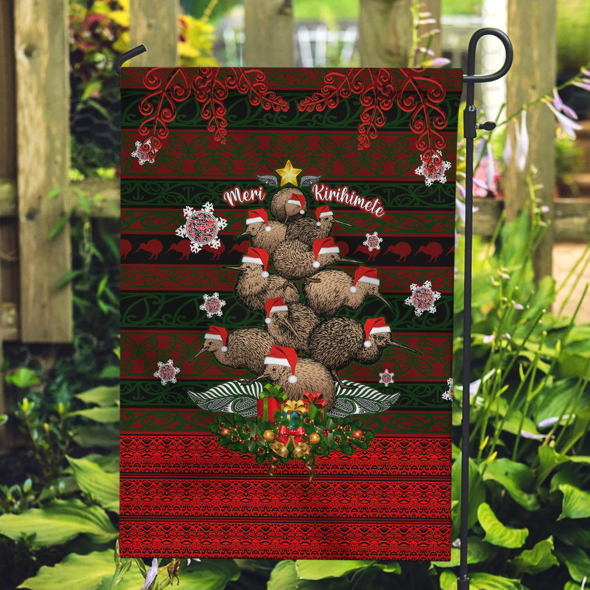 Meri Kirihimete New Zealand Garden Flag Christmas Kiwi Maori DT02 Garden Flag Red - Polynesian Pride