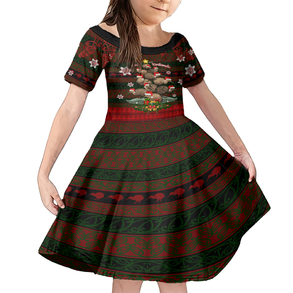 Meri Kirihimete New Zealand Kid Short Sleeve Dress Christmas Kiwi Maori DT02 KID Red - Polynesian Pride