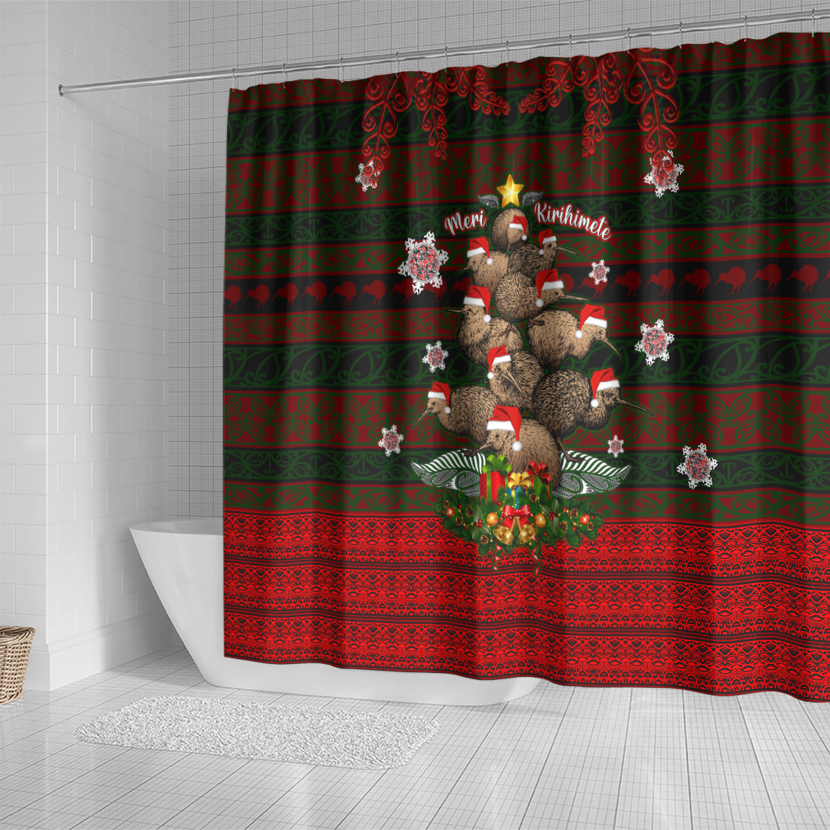 Meri Kirihimete New Zealand Shower Curtain Christmas Kiwi Maori DT02 - Polynesian Pride