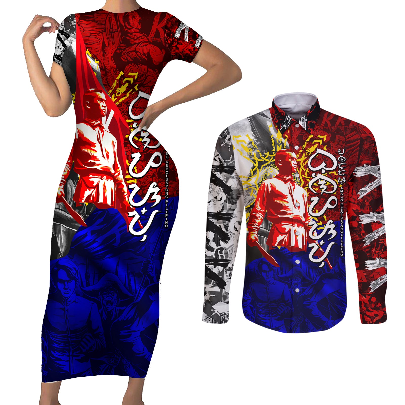 Philippines Bonifacio Day Couples Matching Short Sleeve Bodycon Dress and Long Sleeve Button Shirt DT02 Art - Polynesian Pride