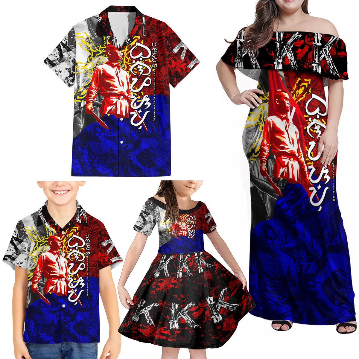 Philippines Bonifacio Day Family Matching Off Shoulder Maxi Dress and Hawaiian Shirt DT02 - Polynesian Pride