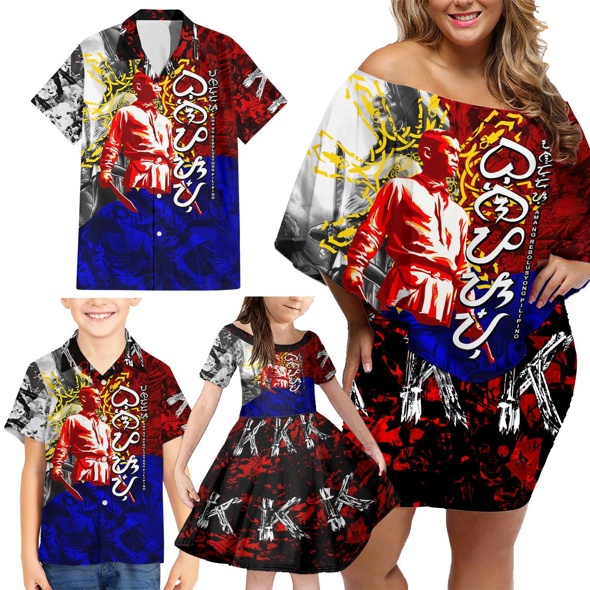 Philippines Bonifacio Day Family Matching Off Shoulder Short Dress and Hawaiian Shirt DT02 - Polynesian Pride